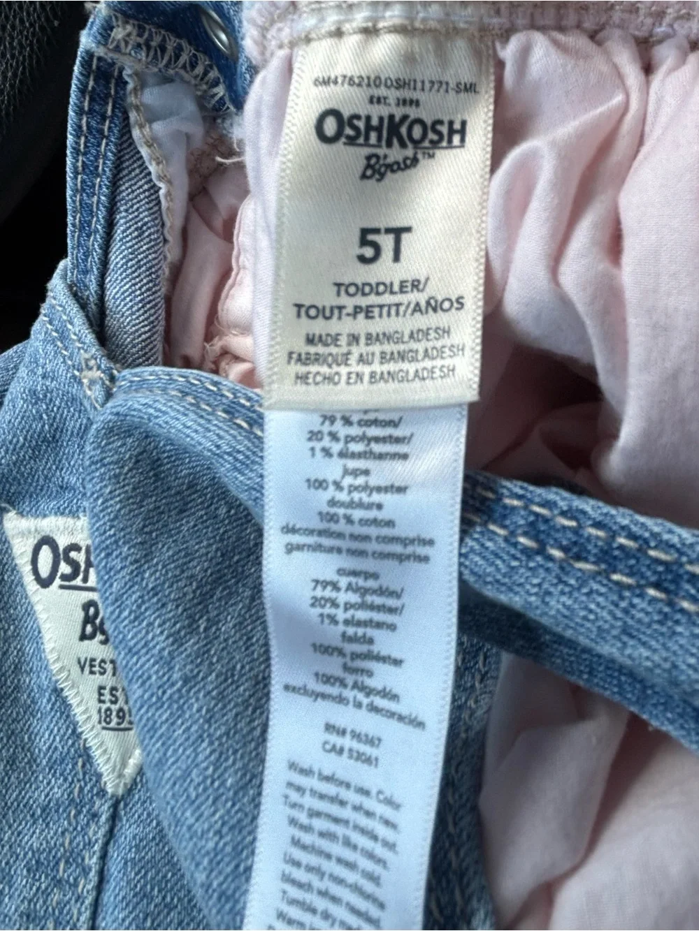 OshKosh B'gosh Denim Unicorn Pocket Overalls Dress in Blue and Light Pink